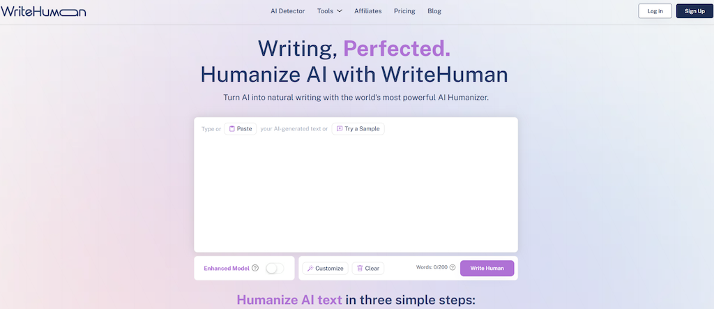 WriteHuman AI home page
