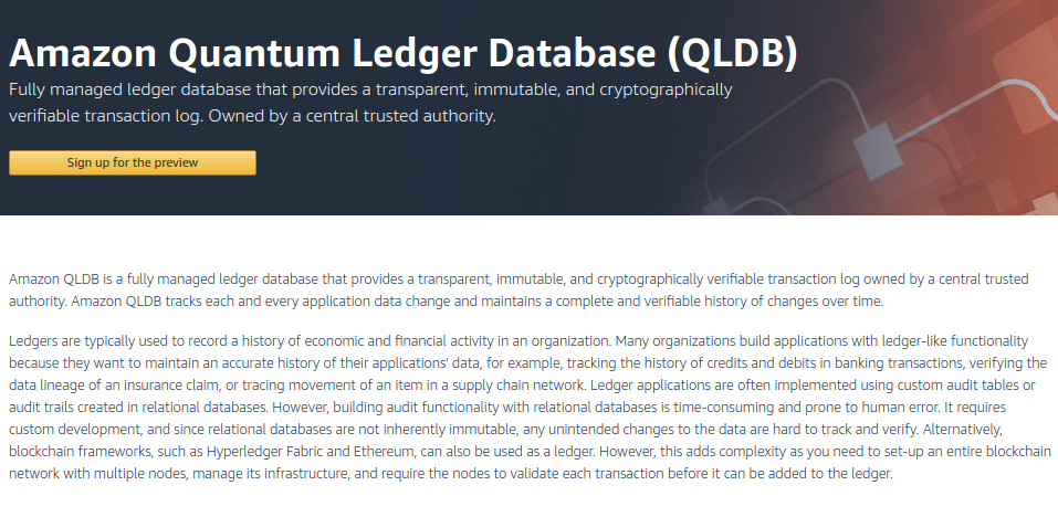 Amazon Quantum Ledger Database | PitchWall